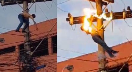 Após levar choque e cair, homem foi socorrido pelo Samu
