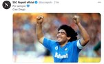 Maradona ganhou dois títulos italianos no Napoli e é o maior ídolo do time italiano. Nas redes, o clube publicou uma foto com a legenda: 