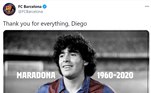 Maradona jogou no Barcelona de 1982 até 1984. O clube espanhol escreveu: 