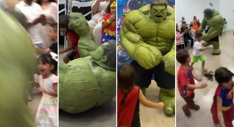 Hulk descontrolado colocou a criançada para correr em festinha infantil