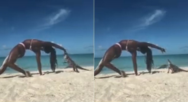 Iguana mordeu o dedo de professora de ioga em praia das Bahamas