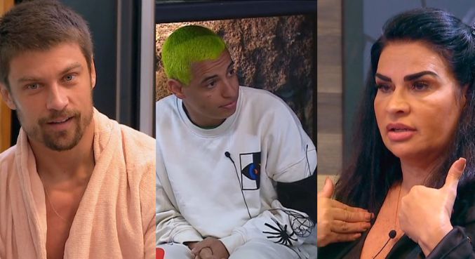 Raphael Sander, Kaio Viana e Solange Gomes durante o reality