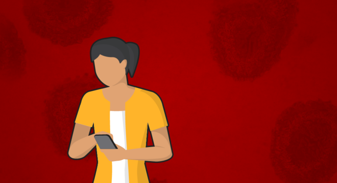 Ilustração de mulher olhando o celular