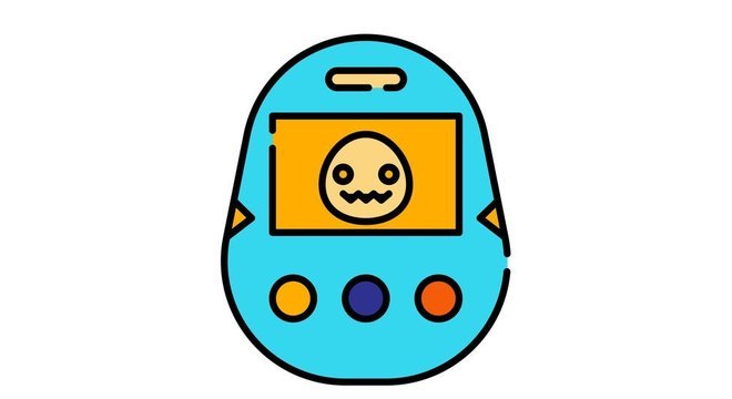 Ilustração de um Tamagotchi, pet virtual que foi popular nos anos 1990