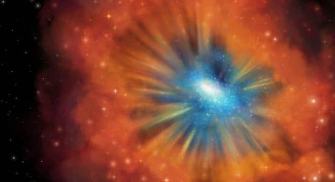 Ilustração de um tipo de galáxia chamado quasar frio