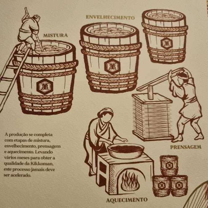 Ilustração mostra o processo de fermentação do shoyu