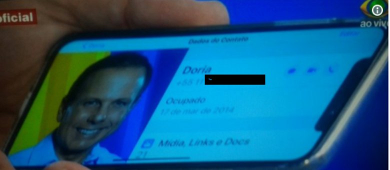 Imagem com o número celular de Doria foi exibida na Band em rede nacional e já circula as redes sociais