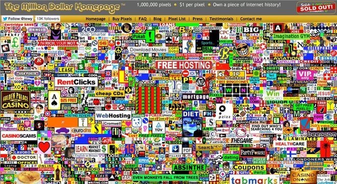 O Million Dollar Homepage agora está cheia de links para sites que não existem mais