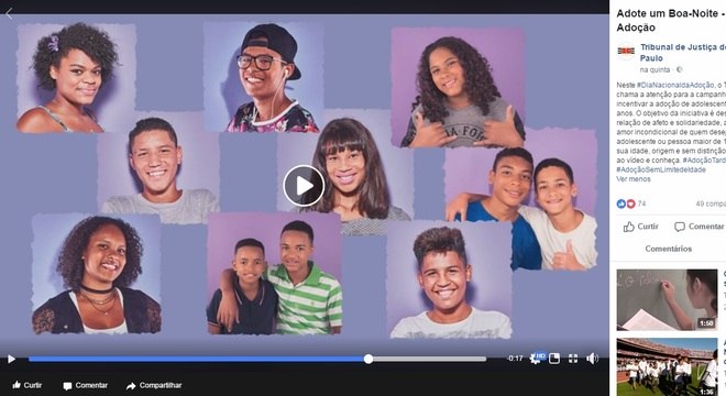 Campanha "Adote um boa noite" concentra fotos e depoimentos escritos de crianças e adolescentes em um site - e divulga a iniciativa no Facebook