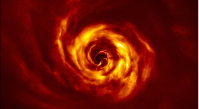 Cientistas estavam observando jovem estrela chamada AB Aurigae, que fica a 520 anos-luz da Terra, quando notaram denso disco de poeira e gás girando em torno dela