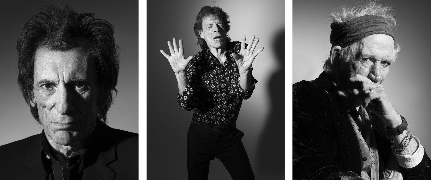 Da esquerda para a direita: Ron Wood, Mick Jagger e Keith Richards, os Rolling Stones