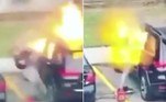 Uma incendiária para lá de amadora explodiu o interior do carro de um suposto ex-namorado e quase entrou em órbita