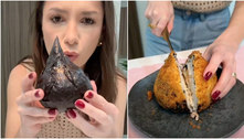 Influenciadora conhecida por bolos realistas prepara coxinha gigante de sushi; veja