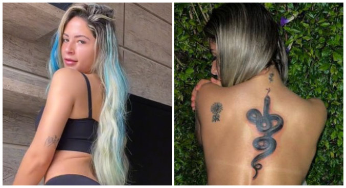 Nas redes sociais, Nathalia Valente usa o cabelo para 'esconder' a tatuagem