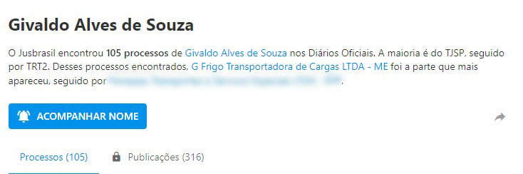 Informação sobre Givaldo Alves de Souza no site JusBrasil