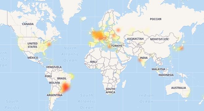 Países afetados pela instabilidade do Instagram