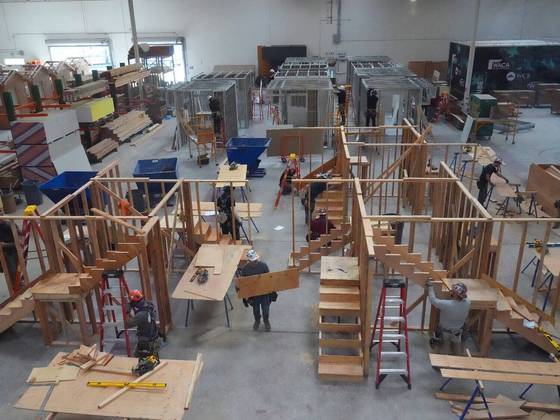 Um local de treinamento do NorCal Carpenters Union, onde os membros podem aprimorar habilidades tradicionais e aprender novas, como trabalhar com robótica, em Pleasanton, Califórnia