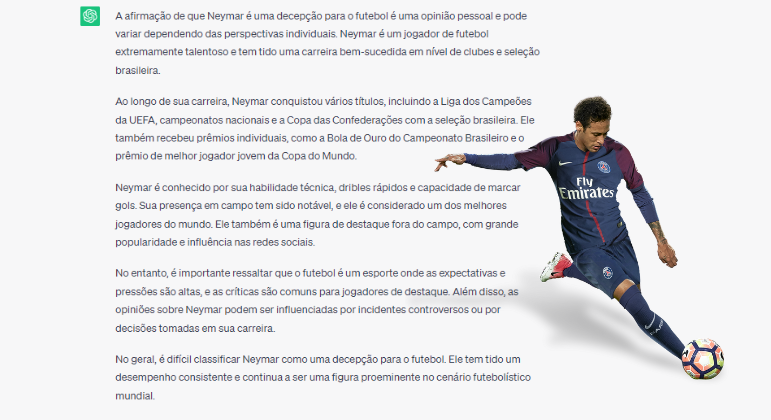 Com um toque de torcedor, o chat não acha que Neymar tenha sido uma decepção para o futebol brasileiro. 