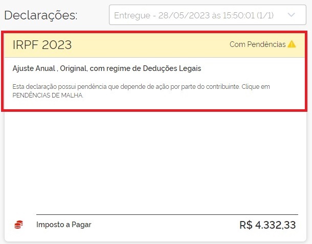 Pendências na declaração do IRPF 2023