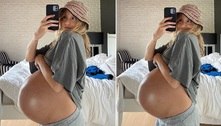 Grávida de gêmeos, Isabella Scherer impressiona com tamanho da barriga: 'Vão sair andando'