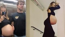 Isabella Scherer brinca sobre selfie mostrando o barrigão de grávida no elevador: 'Vai que é a última'