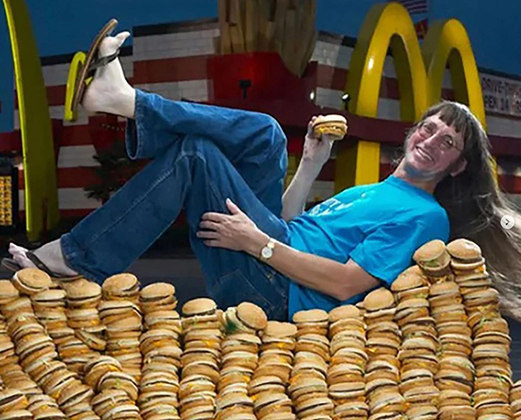 Já o americano Donald Gorske entrou no Guinness por passar 50 anos comendo pelo menos um Big Mac, lanche do McDonalds, por dia. Foram mais de 25000 hambúrgueres ingeridos. 