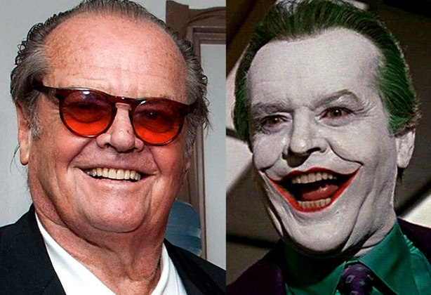 Jack Nicholson/ Coringa- Nascido em 22/4/1937 em Nova York, o veterano ator americano, até então vencedor de 2 Oscars, interpretou Jack Napier/Coringa, no filme “Batman” (1989), tornando-se um dos atores mais marcantes na composição do vilão.