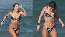 Jade Picon exibe tanquinho ao usar biquíni asa-delta em dia de praia