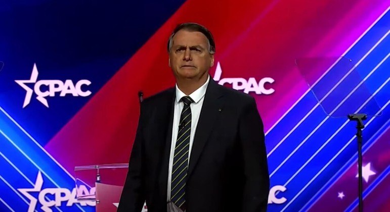 O ex-presidente Jair Bolsonaro durante discurso na CPAC, nos Estados Unidos