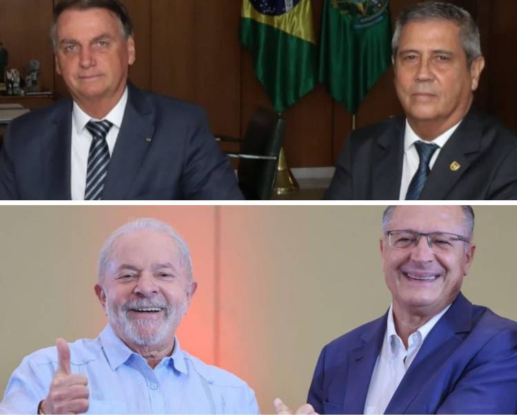 Jair Bolsonaro e seu vice, Braga Netto, e Lula e seu vice, Geraldo Alckmin