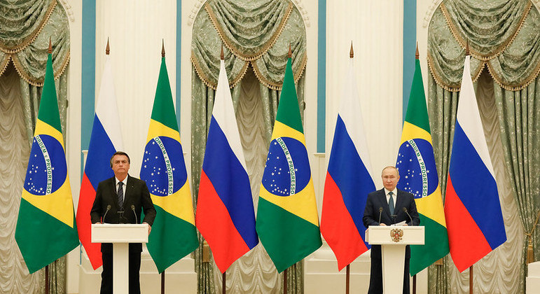 Os presidentes Jair Bolsonaro (Brasil) e Vladimir Putin (Rússia)