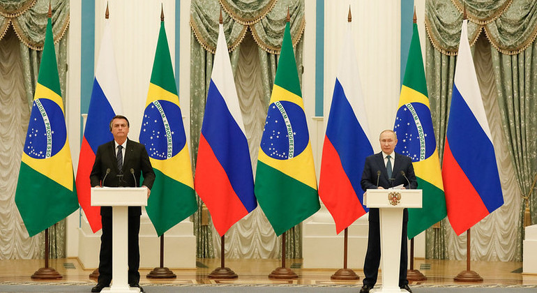 Presidente do Brasil, Jair Bolsonaro, em visita oficial a Vladimir Putin, em Moscou
