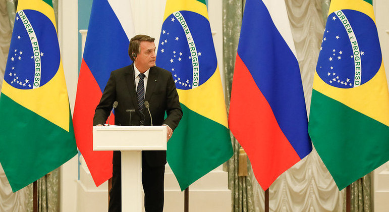 O presidente Jair Bolsonaro em viagem à Rússia