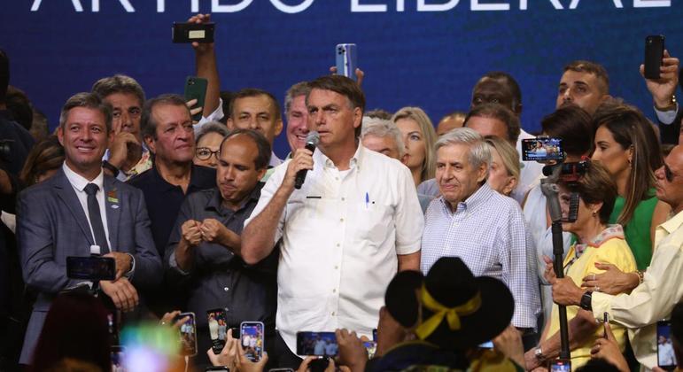 O presidente Jair Bolsonaro durante evento do PL, em Brasília