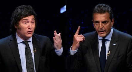 Javier Milei e Sergio Massa, no último debate antes do 2º turno 