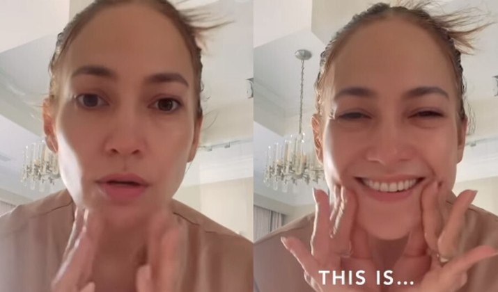 Jennifer Lopez, de 54 anos, exibiu sua beleza natural em um vídeo publicado nas redes sociais em agosto. Na gravação, a cantora mostrou o rosto sem make enquanto realizava sua rotina de skin care com produtos da própria marca de cosméticos. 