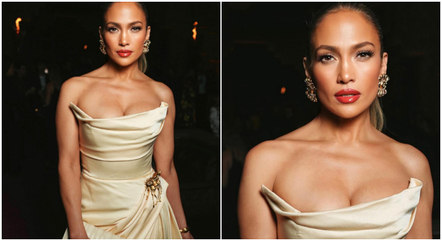 Jennifer Lopez com look cheio de marcas de luxo