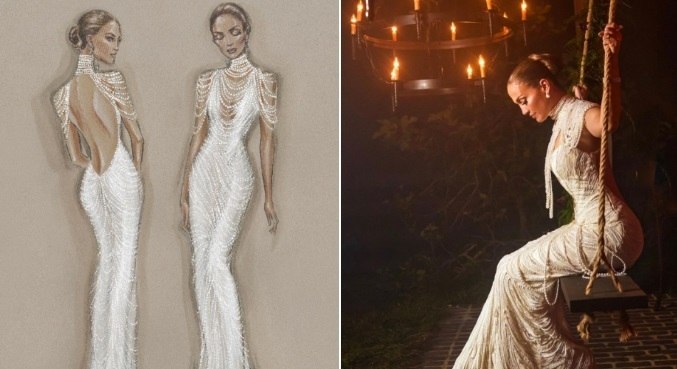 Um dos vestidos de Jennifer Lopez tinha pérolas e cristais