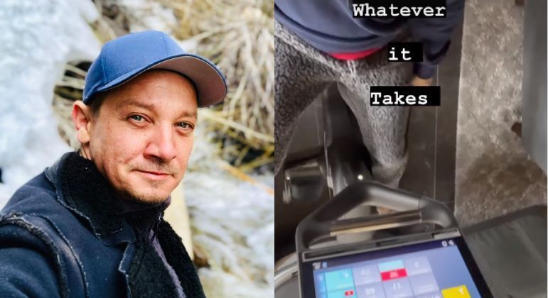 Jeremy Renner se exercita após acidente