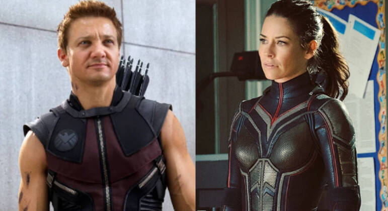 Jeremy Renner (Gavião-Arqueiro) e Evangeline Lilly (Vespa) nos filmes da Marvel