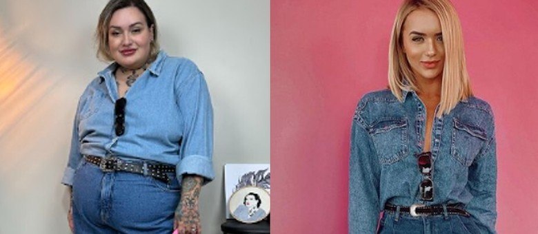 Jéssica Lopes reproduz em seu Instagram o look jeans usado por Rafa Kalimann
 (Arquivo Pessoal/Reprodução/Instagram)