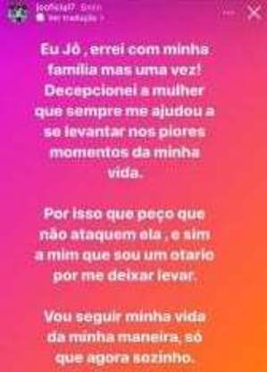 Íntegra da postagem de Jô