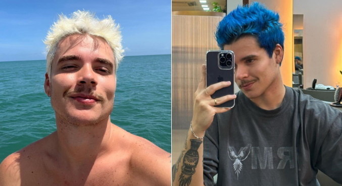 João Figueiredo estava com os cabelos platinados e agora pintou de azul
