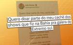 João Gomes doará parte do cachê arrecadado em seus show na Bahia para o extremo sul, conforme publicou em sua rede social