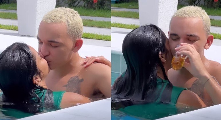 João Gomes e Ary Mirelle trocando chamegos na piscina