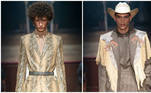 O desfile apresentou três personas ao público: o dândi, o punk e o cowboy. As personalidades são diferenciadas pela cartela de cores, modelagem e tecidos das criações. O branco, off-white e marrom abrem a comemoração. Em seguida, chegam os azuis. E, por fim, somos apresentados aos cinzas, pratas e preto