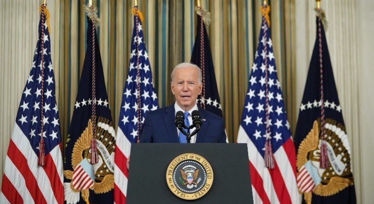 Presidente dos Estados Unidos, Joe Biden, em discurso na Casa Branca