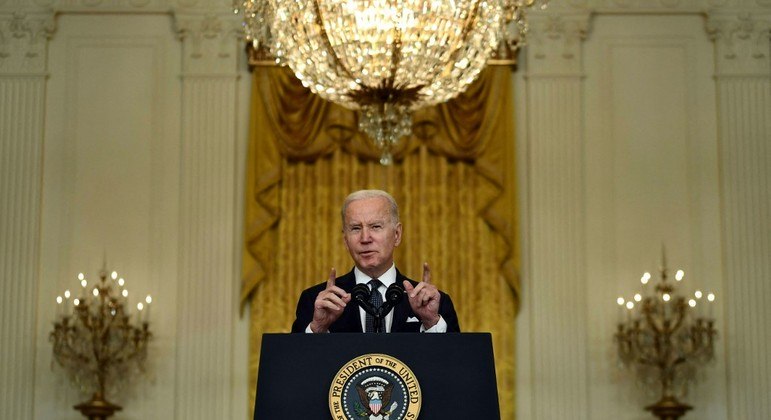 Presidente dos EUA, Joe Biden, durante pronunciamento nesta terça-feira (15)