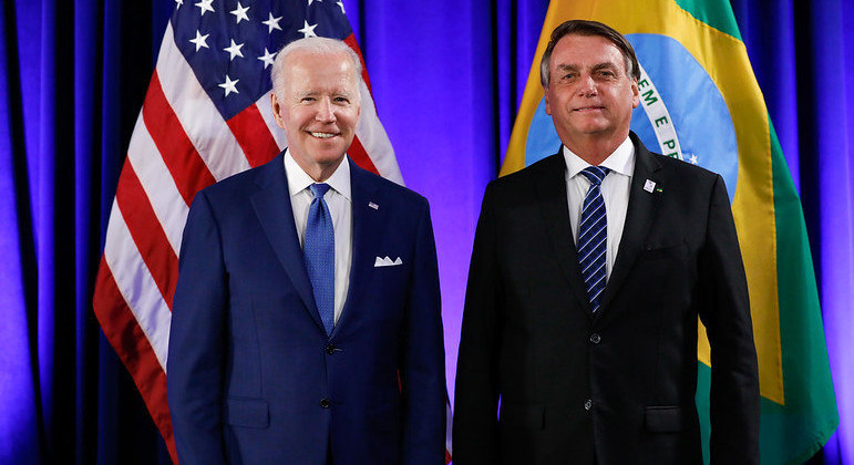 Os presidentes Joe Biden (Estados Unidos) e Jair Bolsonaro (Brasil)
