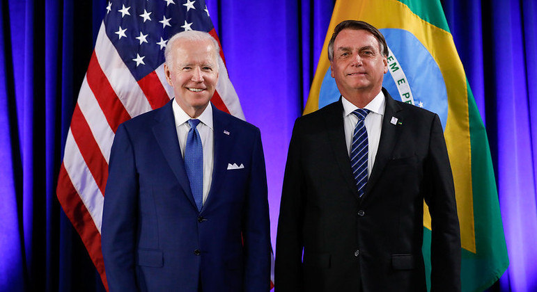 Os presidentes Joe Biden e Jair Bolsonaro 
